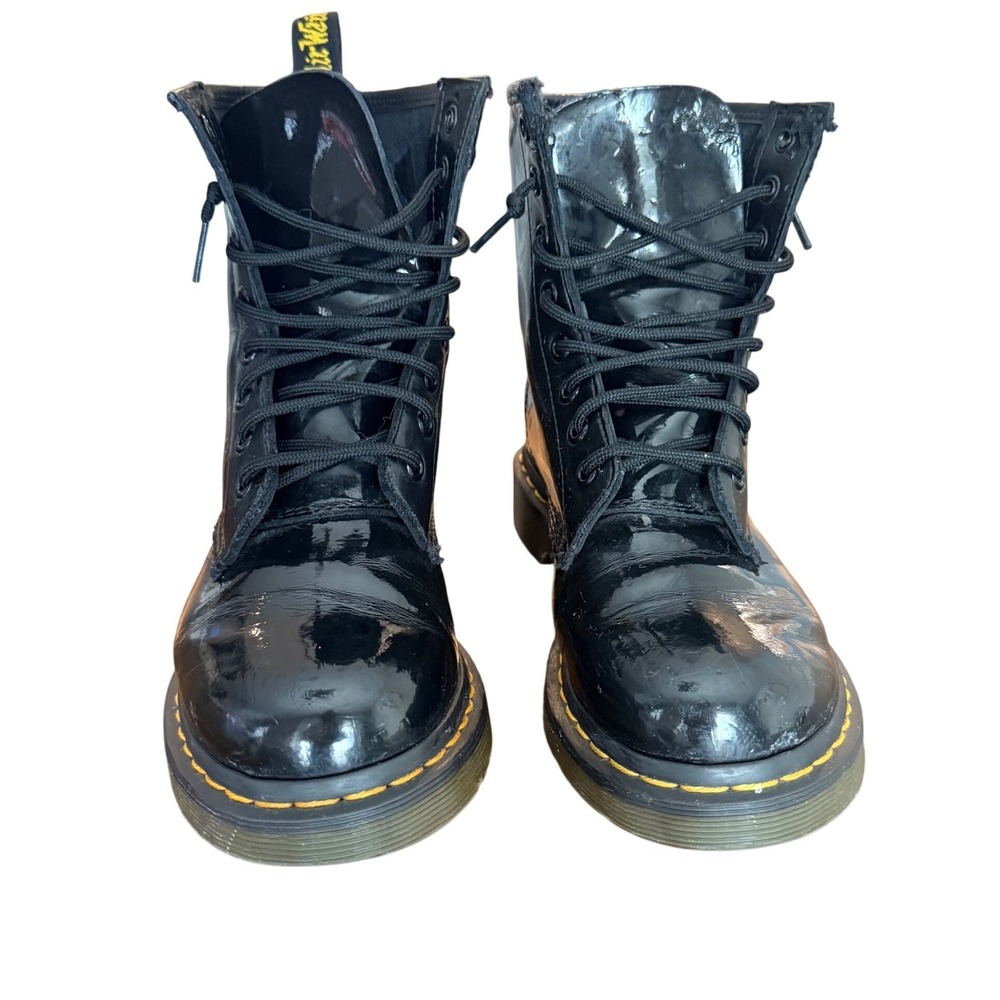 Dr Martens 1460 Patent Leather Lace Up Boots Womens Black Combat Size 7 gothcore